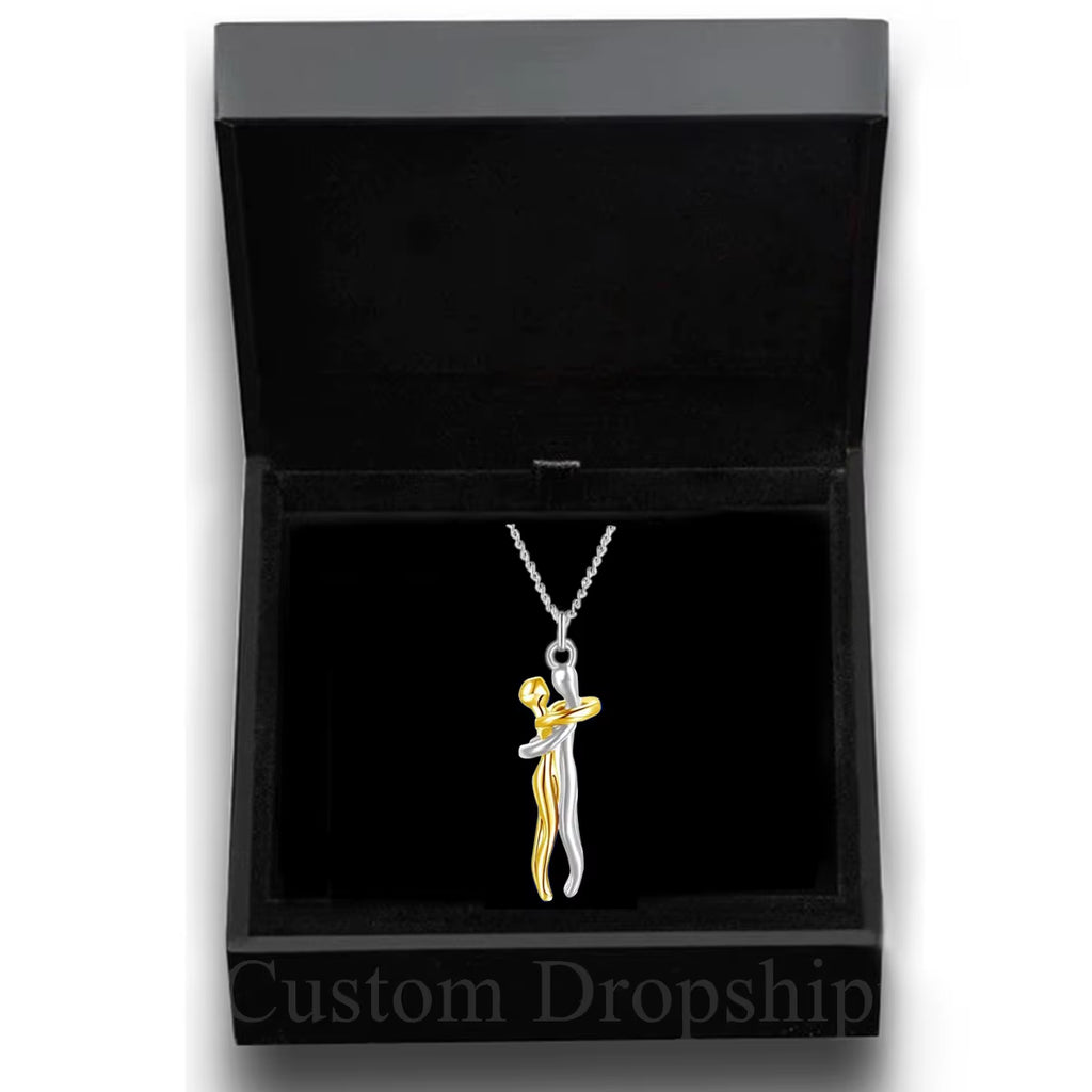 New Fashion Steel Necklace Valentine'S Day Gift Hug Necklace Couples Hug of Love Necklace Give It to Family and Friends