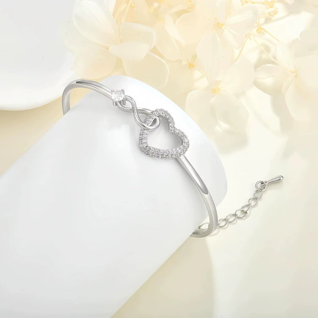 To My Daughter Forever Connected Bracelet, Infinity Forever Love Heart Bracelets from Mom Cubic Zirconia Inspirational Gift