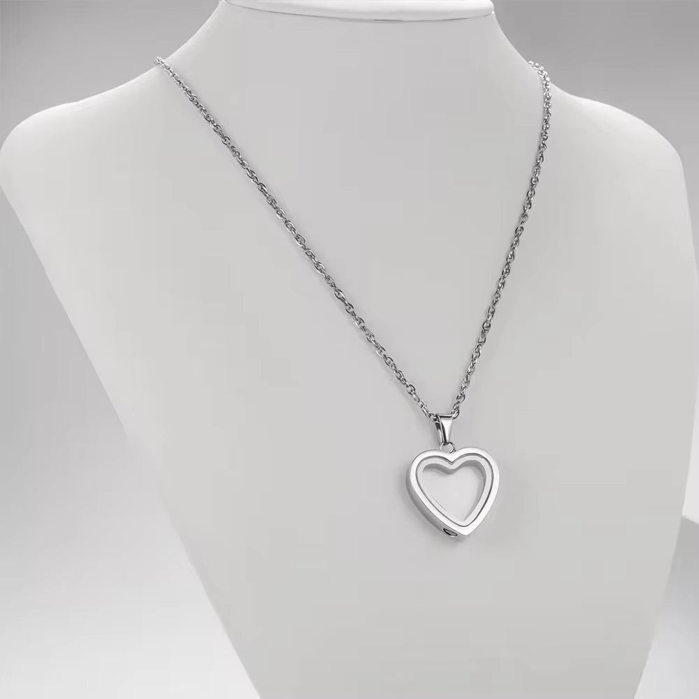 Stainless Steel Heart Glass Cremation Necklace for Ashes Love Memorial Lockets Keepsake Urn Pendants Jewelry for Women Men