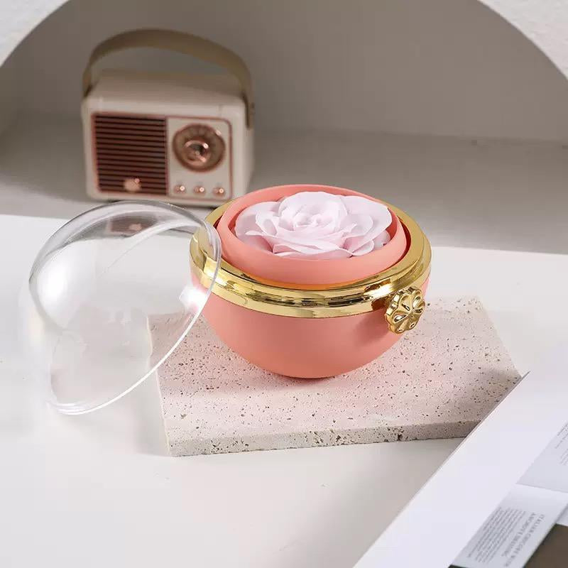 Oufer Valentine'S Day Luxury Rose Flower Jewelry Gift Case with Gold Trim and Clear Lid for Elegant Storage and Versatile Use
