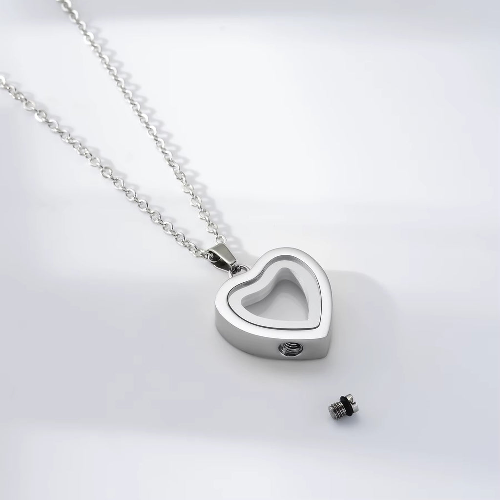 Stainless Steel Heart Glass Cremation Necklace for Ashes Love Memorial Lockets Keepsake Urn Pendants Jewelry for Women Men