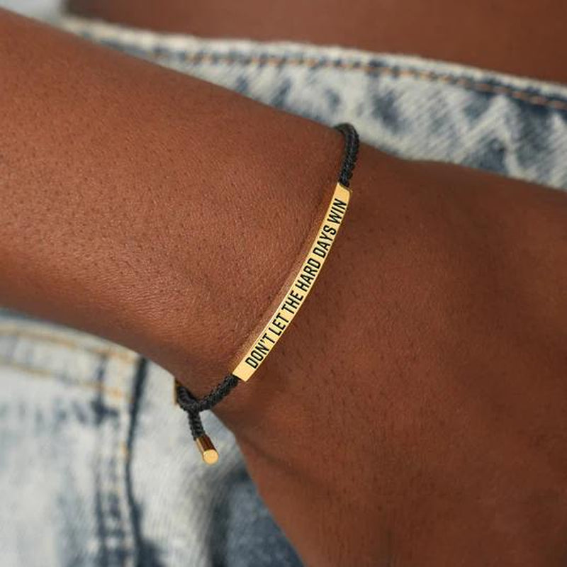 Don'T Let the Hard Days Win Inspire Bracelet - Stainless Steel & 18K Gold Plated Braided Design with Engraved Message - Adjustable up to 10"